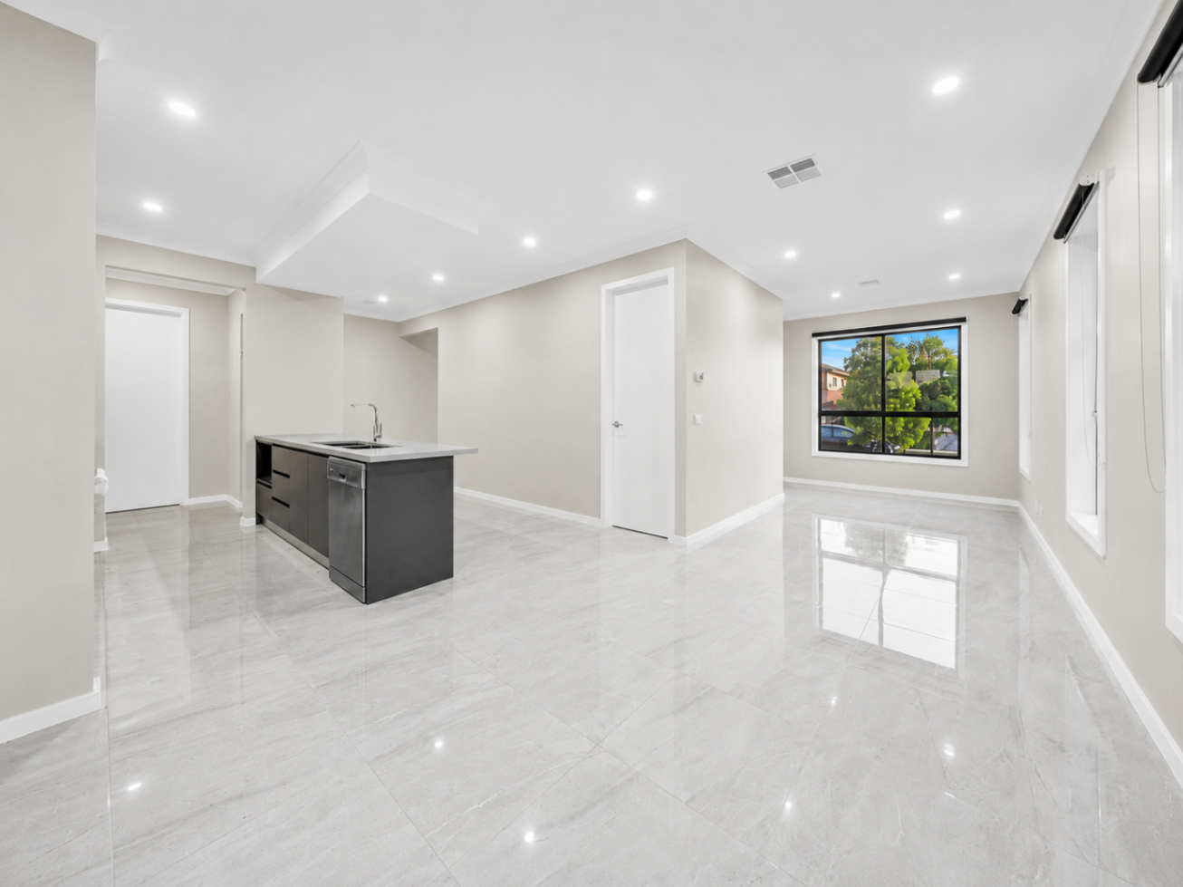Open-plan kitchen, dining and living